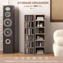 HOMCOM Set of 2 CD Storage Units with Adjustable Shelves Mocha Wood