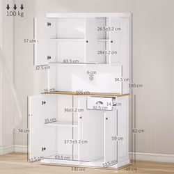 HOMCOM Kitchen Cupboard Storage Cabinet with Adjustable Shelves, White - Additional view 8
