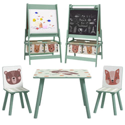 ZONEKIZ Kids Table and Chairs and Kids Easel Set with Storage, Green