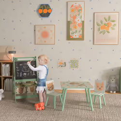 ZONEKIZ Kids Table and Chairs and Kids Easel Set with Storage, Green