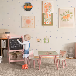 ZONEKIZ Kids Table and Chairs and Kids Easel Set with Storage, Pink