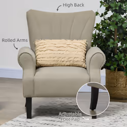 HOMCOM Armchair, Upholstered Modern Accent Chair with Wood Legs, Beige - Additional view 4