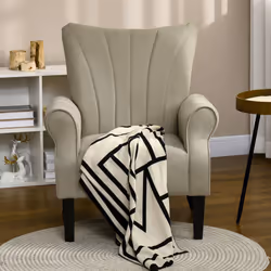HOMCOM Armchair, Upholstered Modern Accent Chair with Wood Legs, Beige - Additional view 5