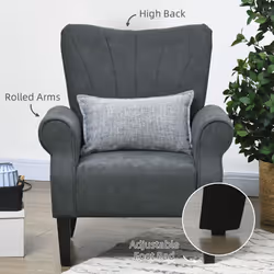 HOMCOM Armchair, Upholstered Modern Accent Chair with Wood Legs, Grey - Additional view 4