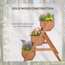 Outsunny 3 Tier Raised Garden Bed Wooden Elevated Planter Box Kit, Brown