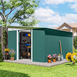 Outsunny 11.3x9.2ft Steel Garden Storage Shed w/ Sliding Doors & 2 Vents, Green