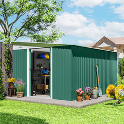 Outsunny 11.3x9.2ft Steel Garden Storage Shed w/ Sliding Doors & 2 Vents, Green