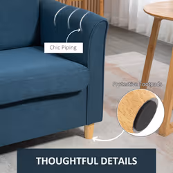 HOMCOM Double Seat Sofa Linen Upholstery Loveseat Couch w/ Armrests, Blue - Additional view 5