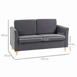HOMCOM Double Seat Sofa Linen Upholstery Loveseat Couch w/ Armrests, Dark Grey - Additional view 4