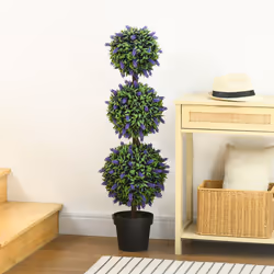 HOMCOM Set of 2 Potted Artificial Plants Ball Tree with Lavender Flowers, 110cm - Additional view 4
