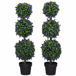 HOMCOM Set of 2 Potted Artificial Plants Ball Tree with Lavender Flowers, 110cm - Additional view 8
