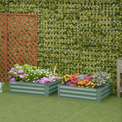 Outsunny Set of 2 Raised Garden Bed Galvanised Planter Box Easy Setup Green
