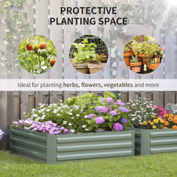 Outsunny Set of 2 Raised Garden Bed Galvanised Planter Box Easy Setup Green