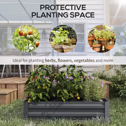 Outsunny Set of 2 Raised Garden Bed Galvanised Planter Box Easy Setup Dark Grey