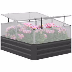 Outsuuny Galvanised Raised Garden Bed with Greenhouse and Cover, Dark Grey