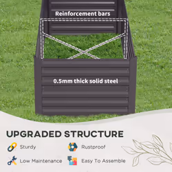 Outsunny Galvanised Steel Outdoor Raised Bed w/ Reinforced Rods, Dark Grey