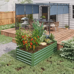 Outsunny Galvanised Steel Outdoor Raised Bed w/ Reinforced Rods, Green