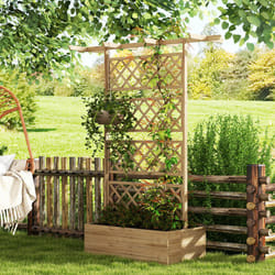 Outsunny Wooden Trellis Planter, Raised Garden Bed for Climbing Plants, Natural