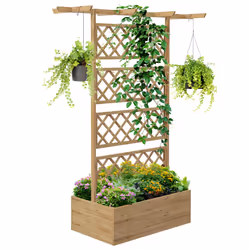 Outsunny Wooden Trellis Planter, Raised Garden Bed for Climbing Plants, Natural - Additional view 8