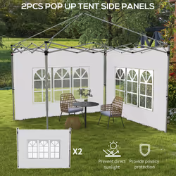 Outsunny Gazebo Side Panels for 3x3(m) or 3x4m Pop Up Gazebo, 2 Pack, White