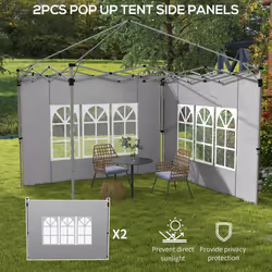 Outsunny Gazebo Side Panels for 3x3(m) or 3x4m Pop Up Gazebo, 2 Pack, Grey