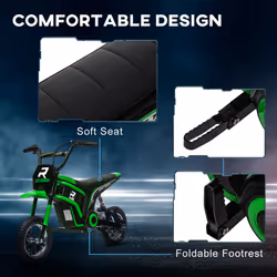 HOMCOM 24V Kids Electric Motorbike with Twist Grip Throttle, Music, Horn - Green
