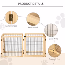 PawHut Freestanding Pet Dog Gate, Six-Panel Foldable Wooden Playpen, 432cm - Additional view 5