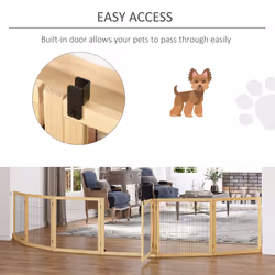 PawHut Freestanding Pet Dog Gate, Six-Panel Foldable Wooden Playpen, 432cm - Additional view 6