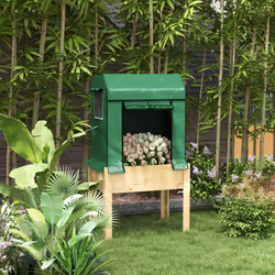 Outsunny Wooden Raised Planter with PE Greenhouse Cover and Bed Liner
