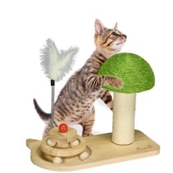 PawHut Mushroom-Shaped Cat-Scratching Post for Indoor Cats with Toy Balls