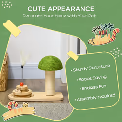 PawHut Mushroom-Shaped Cat-Scratching Post for Indoor Cats with Toy Balls