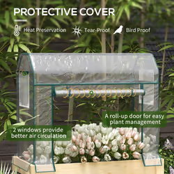 Outsunny Wooden Raised Planter, Garden Bed with Greenhouse Cover and Bed Liner
