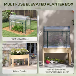 Outsunny Wooden Raised Planter, Garden Bed with Greenhouse Cover and Bed Liner - Additional view 4