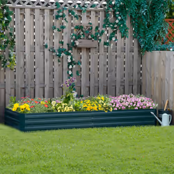 Outsunny Galvanised Raised Garden Bed Metal Planter Box with Open Bottom, Green