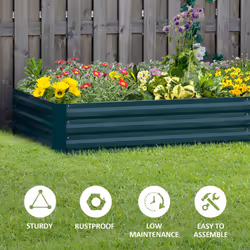 Outsunny Galvanised Raised Garden Bed Metal Planter Box with Open Bottom, Green