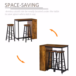 HOMCOM 3 Pieces Bar Table Set Height Table 2 Stools w/ Storage Shelf, Footrest