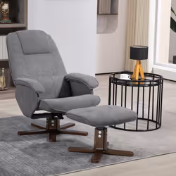 HOMCOM Swivel Recliner Chair with Footstool and Wooden Base, Grey