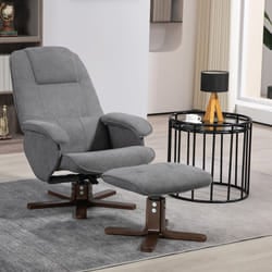 HOMCOM Swivel Recliner Chair with Footstool and Wooden Base, Grey