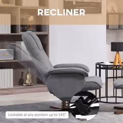 HOMCOM Swivel Recliner Chair with Footstool and Wooden Base, Grey
