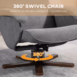 HOMCOM Swivel Recliner Chair with Footstool and Wooden Base, Grey