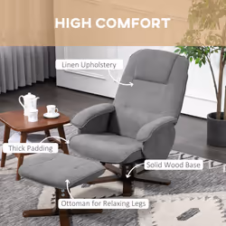 HOMCOM Swivel Recliner Chair with Footstool and Wooden Base, Grey - Additional view 4