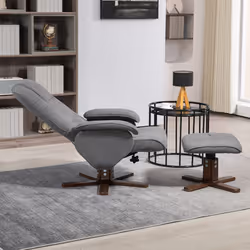 HOMCOM Swivel Recliner Chair with Footstool and Wooden Base, Grey - Additional view 5