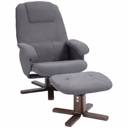 HOMCOM Swivel Recliner Chair with Footstool and Wooden Base, Grey - Additional view 7