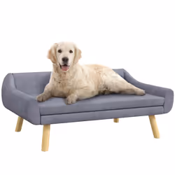 PawHut Dog Sofa Bed Raised Couch with Wooden Frame and Soft Cushion, Grey