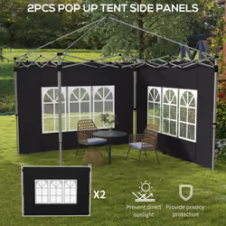 Outsunny Gazebo Side Panels for 3x3(m) or 3x4m Pop Up Gazebo, 2 Pack, Black