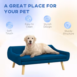 PawHut Dog Sofa Bed Raised Couch with Wooden Frame and Soft Cushion, Blue