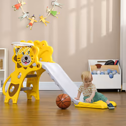 AIYAPLAY 2 in 1 Kids Slide for Indoor Use with Basketball Hoop for 18-36 Months