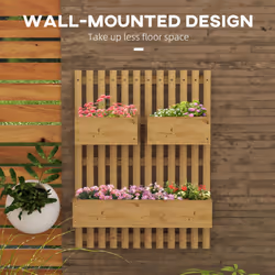 Outsunny Wooden Garden Planters with Trellis Wall-mounted Raised Garden Bed