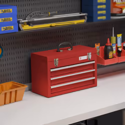 DURHAND Lockable 3 Drawer Tool Chest with Ball Bearing Slide Drawers Red