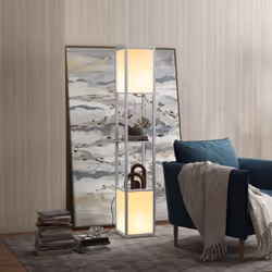 HOMCOM Shelf Floor Lamp with Dual Light, for Living Room, Bedroom, Black